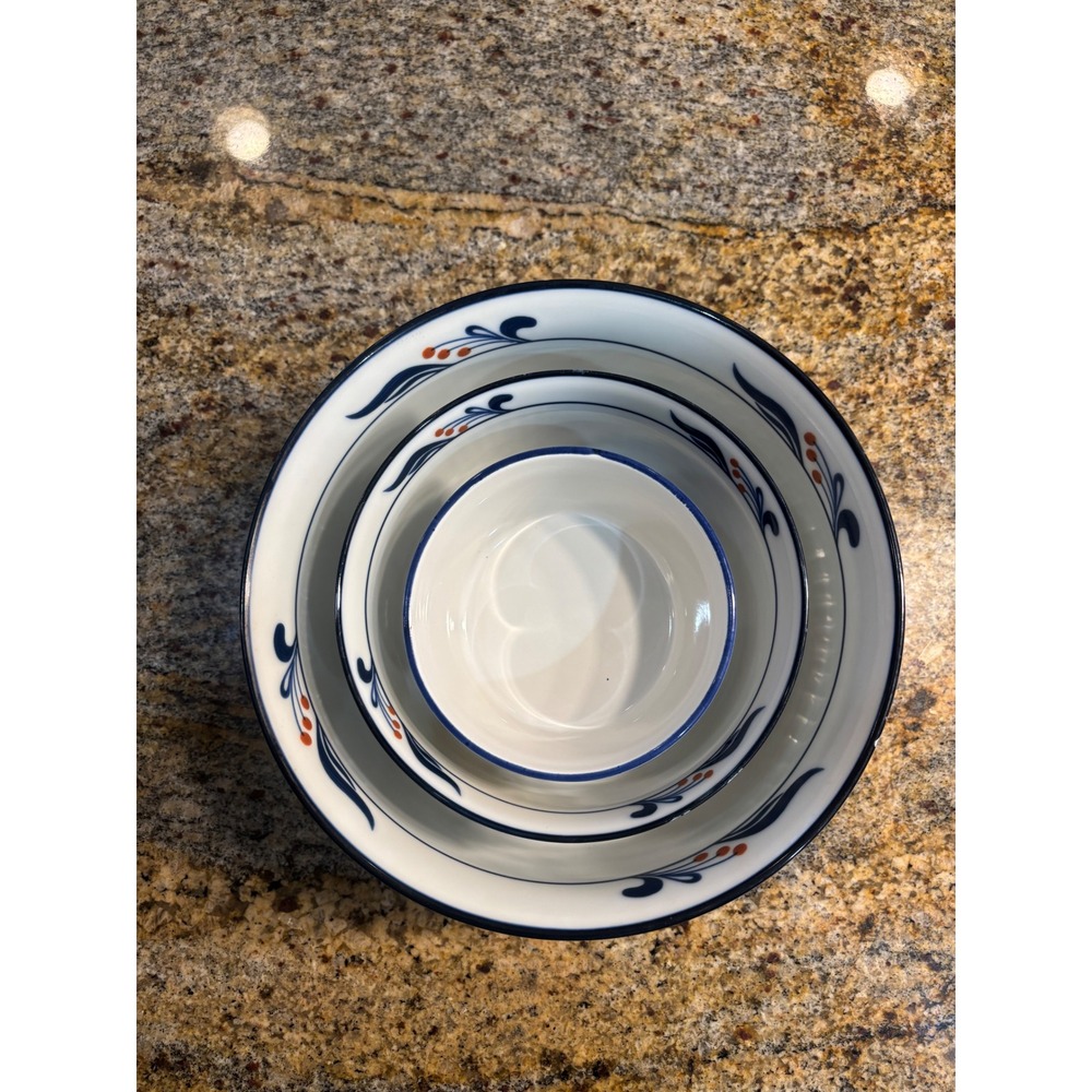 2 Dansk Bistro Maribor Rim Blue Nesting Bowls &‎ 1 Maxam Floral Bowl Set 3pc